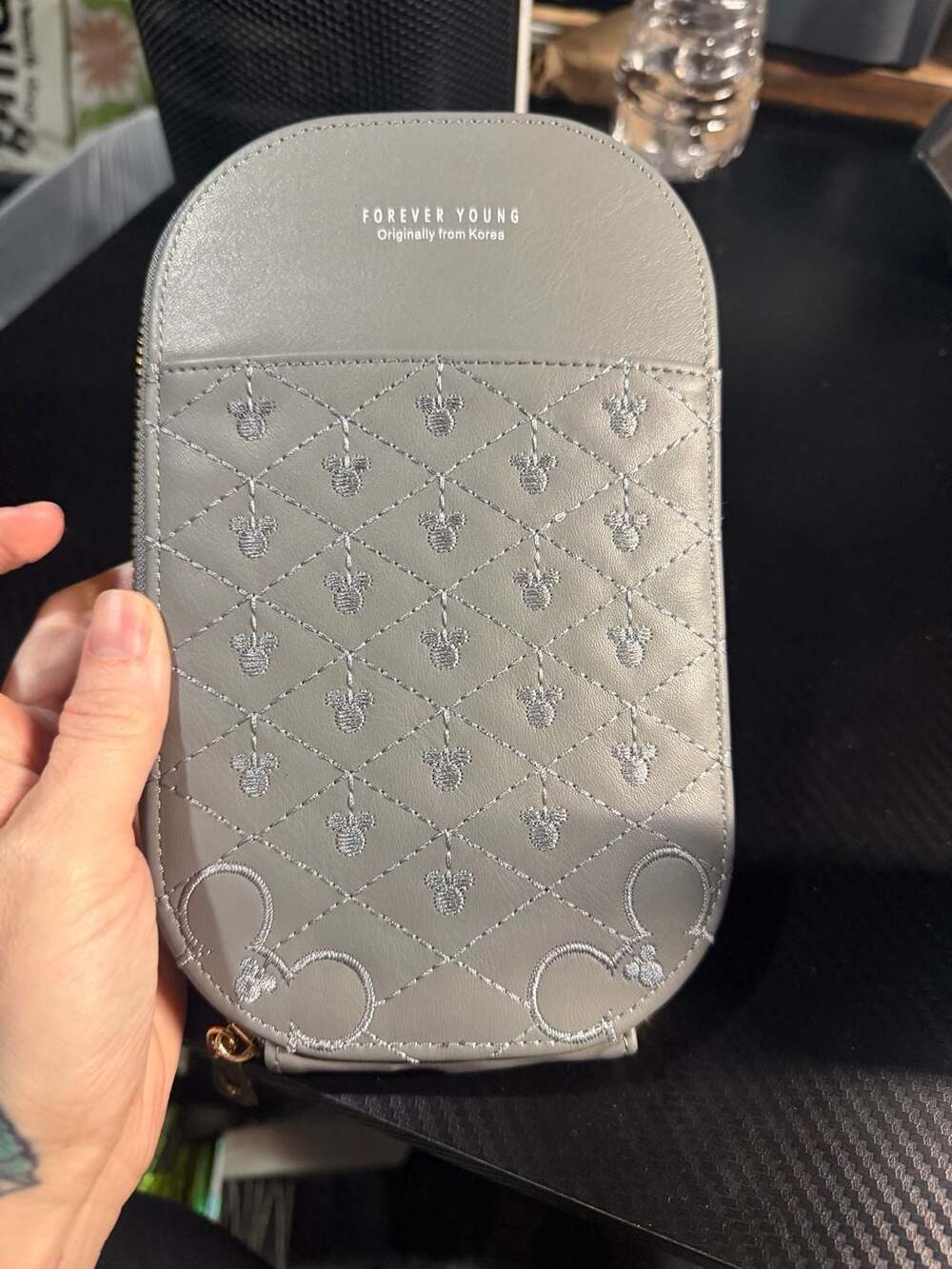 Forever Young Grey Quilted Mouse Crossbody Cell Phone Wallet Bag